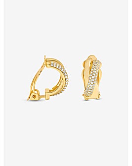 Jon Richard Gold Plated Pave and Polished Hoop Clip Earrings