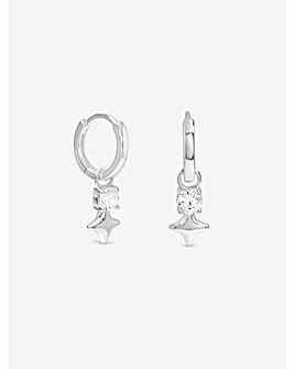 Simply Silver Sterling Silver 925 Cubic Zirconia Celestial Huggie Hoop Earrings
