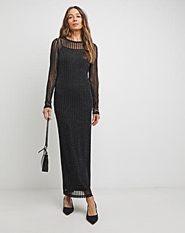 Shadow Stripe Knitted Long Sleeve Maxi Dress