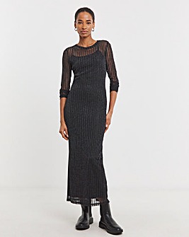 Shadow Stripe Knitted Long Sleeve Maxi Dress