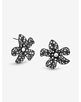 Mood Hematite Crystal Floral Statement Stud Earrings