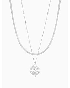 Mood Silver Polished & Crystal Clover Double Row Pendant