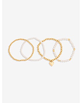 Mood Gold Polished Pearl Heart Stretch Bracelets