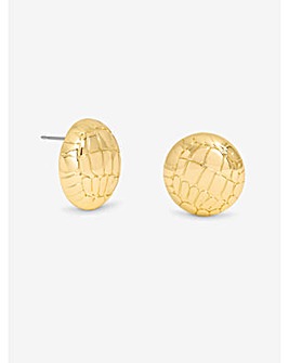 Mood Gold Polished Snake Textured Round Dome Earrings
