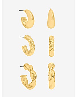 Mood Gold Polished Twist Hoop Earrings - Pack of 3