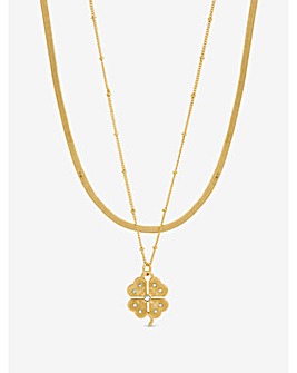 Mood Gold Polished & Crystal Clover Double Row Pendant