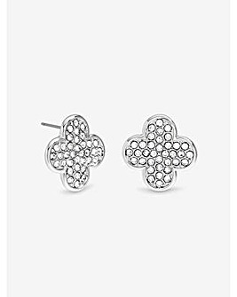 Mood Silver Pave Crystal Statement Clover Stud Earrings