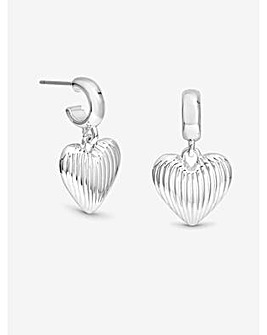 Mood Silver Polished Ridged Heart Huggie Earrings