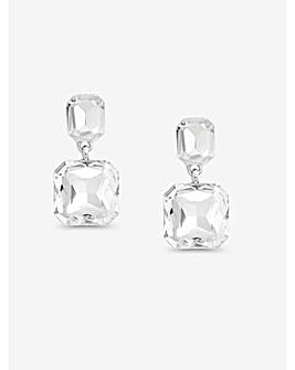 Mood Silver Crystal Rectangle Drop Earrings
