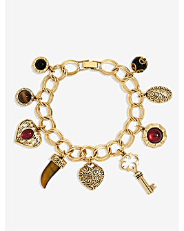 Mood Polished Gold & Burgundy Heart Charm Bracelet
