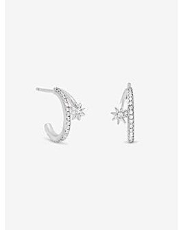 Simply Silver Sterling Silver 925 Cubic Zirconia Double Row Celestial Hoops