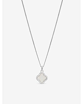 Simply Silver Sterling Silver 925 Cubic Zirconia, Mother of Pearl Clover Pendant