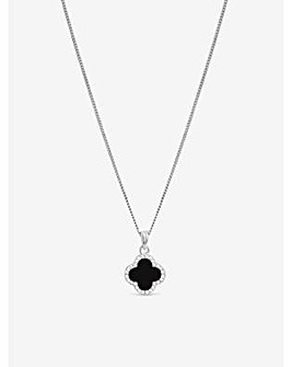 Simply Silver Sterling Silver 925 Pave and Jet Clover Pendant