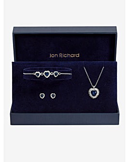 Jon Richard Silver Plated and Sapphire Heart Trio Set - Gift Box