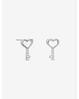 Simply Silver Sterling Silver 925 Polished Heart Key Stud Earrings