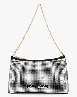Love Moschino Diamante Overlay Black & Silver Shoulder Bag