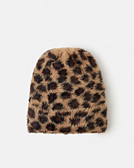 Accessorize Fuzzy Leopard Print Beanie Hat