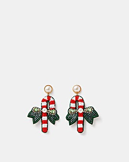 Accessorize Beaded Candy Cane Stud Earrings