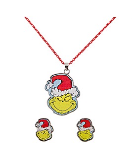 The Grinch Necklace & Stud Earring Set