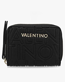 Valentino Bags Pansy Debossed Logo Black Zip Around Purse