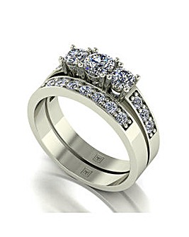 9ct White Gold 1ct eq total Moissanite Ring Set