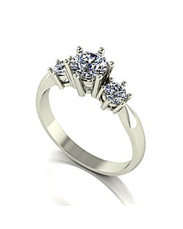 9ct White Gold 1ct Moissanite Trilogy Ring