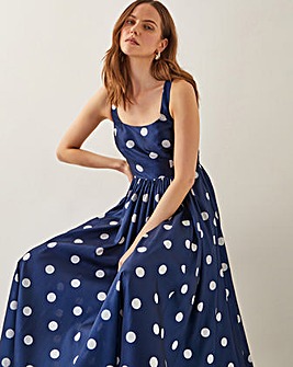 Monsoon Sicily Polka Dot Fit & Flare Midi Dress