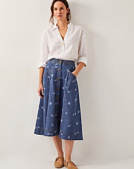 Monsoon Harper Denim Daisy Midi Skirt