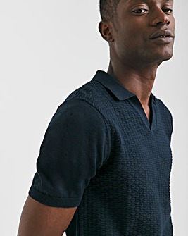 Navy Short Sleeve Textured Revere Knit Polo