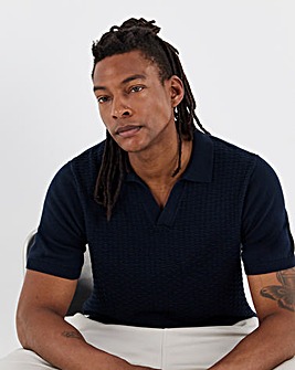 Navy Short Sleeve Textured Revere Knit Polo