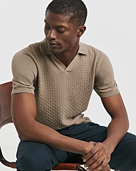 Stone Short Sleeve Textured Revere Knit Polo