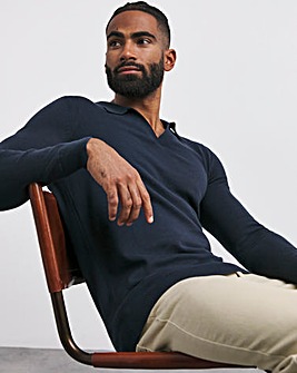 Navy Revere Collar Long Sleeve Polo