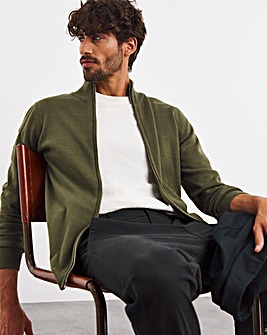 Olive Zip Through Funnel Neck Cardigan