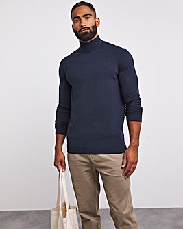 Navy Cotton Roll Neck