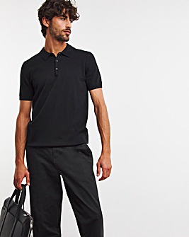 Black Cotton Short Sleeve Knit Polo