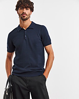 Navy Cotton Short Sleeve Knit Polo