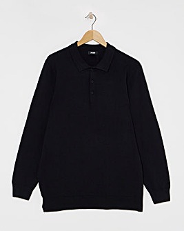 Black Cotton Long Sleeve Polo