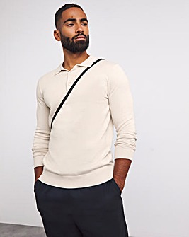 Stone Cotton Long Sleeve Polo