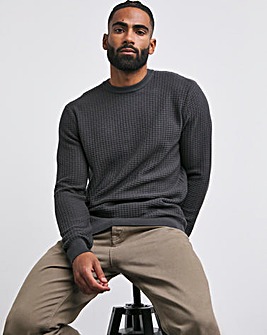 Soft Touch Charcoal Grid Crew Neck Jumper with Ecovero