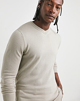 Stone Merino Wool V Neck Jumper