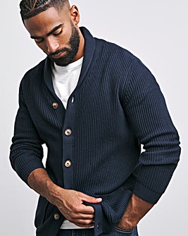 Navy Fisherman Shawl Neck Cardigan