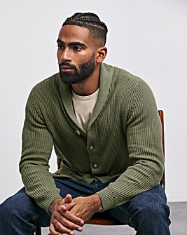 Khaki Fisherman Shawl Neck Cardigan