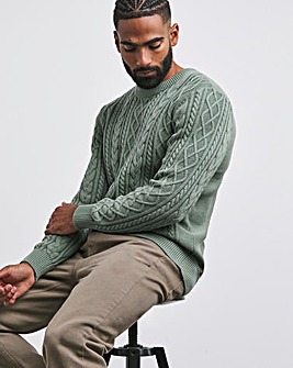 Green Cable Crew Neck Jumper