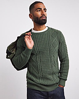 Khaki Cable Crew Neck Jumper