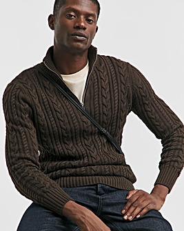 Brown Cable Knit 1/4 Zip Jumper