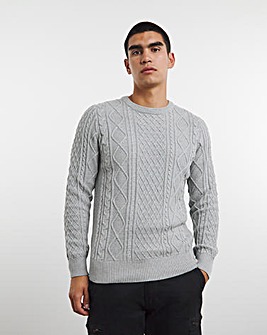 Grey Cable Knit Crew Neck
