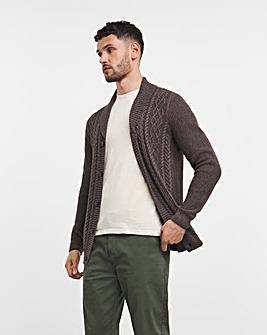 Brown Cable Knit Shawl Neck Cardigan