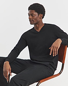 Black Cotton V Neck Knitted Jumper
