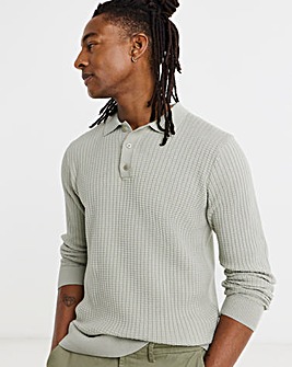 Textured Long Sleeve Knitted Polo