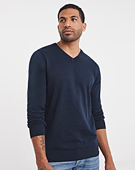 Dark Navy Cotton V Neck Knitted Jumper